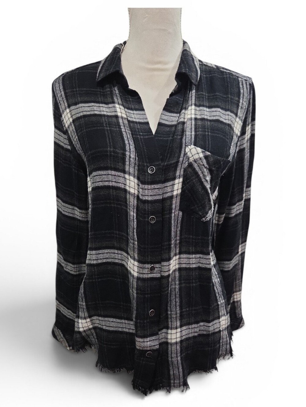 Bella Dahl Classic Black & White Plaid Button-Up Shirt Size Medium